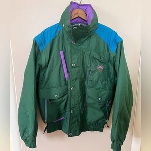 Vintage MARKER Retro 90s 80s Snowboard Ski Zip Off Sleeves Block Colors Hood, L